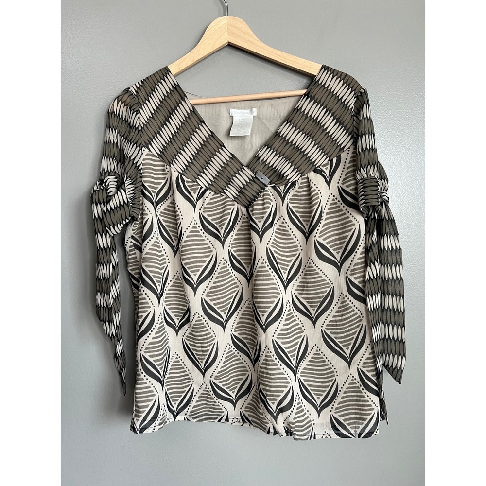 Worthington printed brown blouse large‎ whimsy